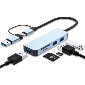 Core Tech 5-in-1 USB-C and USB-A Aluminum Hub, USB 3.0 5Gbps, 2 USB 2.0 Ports, SD and microSD Card Reader for Laptops, Silver Core Tech 5-in-1 USB-C and USB-A Aluminum Hub, USB 3.0 5Gbps, 2 USB 2.0 Ports, SD and microSD Card Reader for Laptops, Silver
