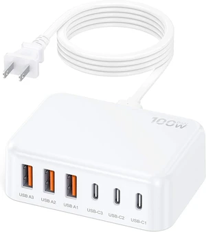 Core Tech 100W GaN 6-Port USB-C and USB-A Desktop Charging Station, PD Fast Charger with 5 ft Power Cord for Phones and Tablets, Black Core Tech 100W GaN 6-Port USB-C and USB-A Desktop Charging Station, PD Fast Charger with 5 ft Power Cord for Phones and Tablets, Black
