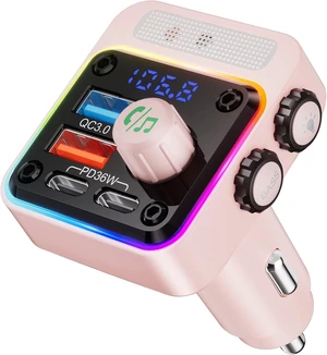 Core Tech 54W Bluetooth 5.3 FM Transmitter Car Charger, 4-Port USB-C PD and USB-A Fast Charging Adapter, Hands-Free Calling, Bass Boost and LED Lighting, Pink Core Tech 54W Bluetooth 5.3 FM Transmitter Car Charger, 4-Port USB-C PD and USB-A Fast Charging Adapter, Hands-Free Calling, Bass Boost and LED Lighting, Pink