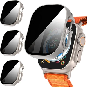 Core Tech 3-Pack Protective Case for Apple Watch Ultra 49mm, Built-In 9H Tempered Glass Screen Protector and Hard PC Bumper, Natural Titanium Color
