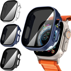 Core Tech 3-Pack Privacy Case for Apple Watch Ultra 49mm, 9H Tempered Glass Screen Protector with Hard PC Bumper, Black/Blue/Clear
