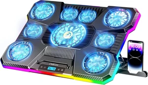 Core Tech A21 Gaming Laptop Cooling Pad with 9 Fans for 15.6-19.3 inch Laptops, 8 Height Levels, Dual USB Ports, Phone Holder, Blue RGB Core Tech A21 Gaming Laptop Cooling Pad with 9 Fans for 15.6-19.3 inch Laptops, 8 Height Levels, Dual USB Ports, Phone Holder, Blue RGB