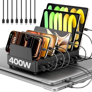 CORE TECH 400W 10-Port USB-C and USB-A Charging Station, Dual 100W PD Ports, 8 Charging Cables, Universal Compatibility, Portable Black Design, Safe Fast Charging for Multiple Devices CORE TECH 400W 10-Port USB-C and USB-A Charging Station, Dual 100W PD Ports, 8 Charging Cables, Universal Compatibility, Portable Black Design, Safe Fast Charging for Multiple Devices