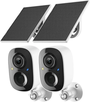 CORE TECH Solar Wireless Outdoor Security Camera 2-Pack with Solar Panels, 2.4GHz WiFi, Color Night Vision, Motion Alerts, Two-Way Audio, IP65, White CORE TECH Solar Wireless Outdoor Security Camera 2-Pack with Solar Panels, 2.4GHz WiFi, Color Night Vision, Motion Alerts, Two-Way Audio, IP65, White