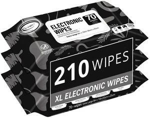 Electronic Wipes Screen Cleaner 70 Ct (Pack of 3), XL 8x10 Inch | No Cloth Needed, Cleaning LED Screen, TV, Computer, Tablet, Phone, Laptop, Monitor, Smart Watch, Headphone & Gaming Equipment Electronic Wipes Screen Cleaner 70 Ct (Pack of 3), XL 8x10 Inch | No Cloth Needed, Cleaning LED Screen, TV, Computer, Tablet, Phone, Laptop, Monitor, Smart Watch, Headphone & Gaming Equipment