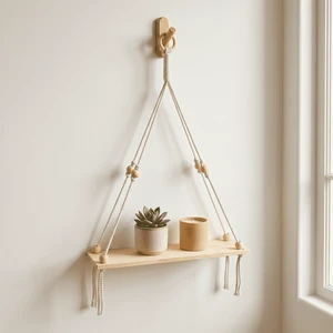 Handmade Macrame Wooden Wall Hanging Shelves, Boho Style Plant Flower Pot Storage Rack for Home Decor Handmade Macrame Wooden Wall Hanging Shelves, Boho Style Plant Flower Pot Storage Rack for Home Decor