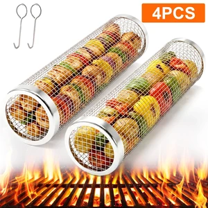 BBQ Rolling Grilling Baskets set for Outdoor, Grill Bbq Net Tube Stainless Steel Large Round Mesh Barbecue Cylinder Cage Cooking Accessories for Veggies Vegetable Fish Camping BBQ Rolling Grilling Baskets set for Outdoor, Grill Bbq Net Tube Stainless Steel Large Round Mesh Barbecue Cylinder Cage Cooking Accessories for Veggies Vegetable Fish Camping