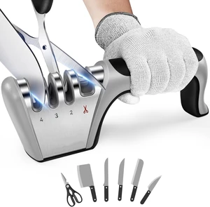 4-in-1 Knife Sharpener, 4-Stage Professional Sharpening System for Kitchen Knives, Scissors, Fruit & Steel Knives with Premium Polish Blades 4-in-1 Knife Sharpener, 4-Stage Professional Sharpening System for Kitchen Knives, Scissors, Fruit & Steel Knives with Premium Polish Blades