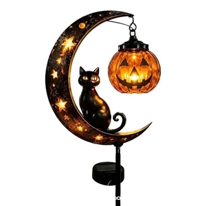 Garden Lamp Decoration Halloween Black Cat & Pumpkin Moon Garden Stake Light, Outdoor Waterproof Metal Pumpkin Stake Decor Garden Lamp Decoration Halloween Black Cat & Pumpkin Moon Garden Stake Light, Outdoor Waterproof Metal Pumpkin Stake Decor