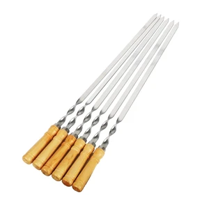 Outdoor Stainless Steel Grill Stick, Wooden Shish Kebab, Barbecue Modules, Grill Stick, Long Handle, 6 Pieces, 55cm, 21.65 inches Outdoor Stainless Steel Grill Stick, Wooden Shish Kebab, Barbecue Modules, Grill Stick, Long Handle, 6 Pieces, 55cm, 21.65 inches