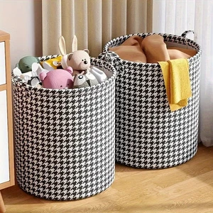 Foldable Houndstooth Laundry Hamper, Modern Fabric Storage Basket with Handle, Versatile for Bedroom, Bathroom, Living Room Foldable Houndstooth Laundry Hamper, Modern Fabric Storage Basket with Handle, Versatile for Bedroom, Bathroom, Living Room