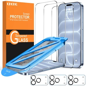QHOHQ for iPhone 18 Pro Screen Protector, 9H+ Tempered Glass, 3+3 Pack | with Camera Lens Protector, Auto-Align Bubble Free Installation, Military Grade Shatterproof, HD Clear, Case Friendly QHOHQ for iPhone 18 Pro Screen Protector, 9H+ Tempered Glass, 3+3 Pack | with Camera Lens Protector, Auto-Align Bubble Free Installation, Military Grade Shatterproof, HD Clear, Case Friendly
