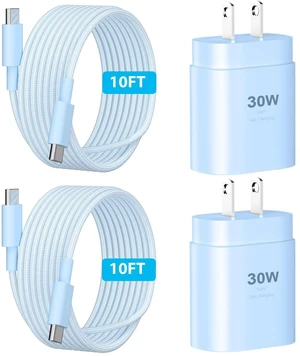 Phone 16 15 Charger Fast Charging,30W Type C Chargers USB C Charge Block with 2 Pack 10FT USB C Cable Nylon Braided for Phones 16/16 Plus/16 Pro/16 Pro Max/Phone 15/15 Pro Max/Pad Pro/AirPods,Blue Phone 16 15 Charger Fast Charging,30W Type C Chargers USB C Charge Block with 2 Pack 10FT USB C Cable Nylon Braided for Phones 16/16 Plus/16 Pro/16 Pro Max/Phone 15/15 Pro Max/Pad Pro/AirPods,Blue