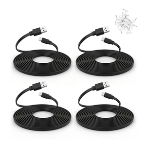 PDEEY 4 Pack 25 ft USB C Cable for CCTV WiFi Security Camera, Type-C Extension Cord Flat Waterproof Wire Clips, Black PDEEY 4 Pack 25 ft USB C Cable for CCTV WiFi Security Camera, Type-C Extension Cord Flat Waterproof Wire Clips, Black