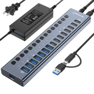 WEEAEEW Powered USB 3.2 Hub, 16 Port USB Hub with 10Gbps Data Speed, 8 USB-A & 8 USB-C Ports, 96W Power Adapter for PC, Laptop, Printer, Camera WEEAEEW Powered USB 3.2 Hub, 16 Port USB Hub with 10Gbps Data Speed, 8 USB-A & 8 USB-C Ports, 96W Power Adapter for PC, Laptop, Printer, Camera