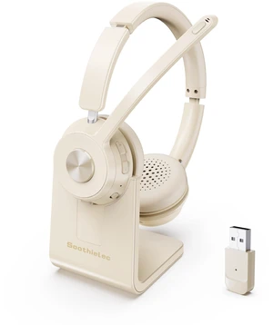 Wireless Headset with Mic for Work, Bluetooth Headset with Noise Cancelling | Headphones with Mic Mute & USB Dongle for PC/Computer/Laptop/Cell Phones/Remote Work/Call Center (Beige White) Wireless Headset with Mic for Work, Bluetooth Headset with Noise Cancelling | Headphones with Mic Mute & USB Dongle for PC/Computer/Laptop/Cell Phones/Remote Work/Call Center (Beige White)