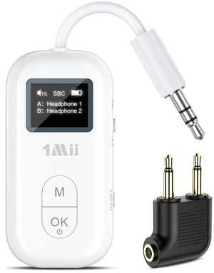 1Mii SafeFly Pro Airplane Bluetooth Adapter for AirPods Wireless Headphones | 3.5mm AUX Bluetooth Transmitter Receiver with Screen, Dual Link for Travel Flight, TV, Gym, Car/Home Stereo, 25H Battery 1Mii SafeFly Pro Airplane Bluetooth Adapter for AirPods Wireless Headphones | 3.5mm AUX Bluetooth Transmitter Receiver with Screen, Dual Link for Travel Flight, TV, Gym, Car/Home Stereo, 25H Battery