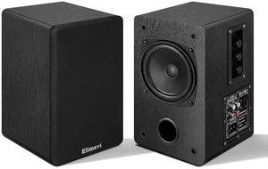 Elimavi Powered Bookshelf Speakers for Record Players, RCA Input, Black | Vinyl Speaker with 4" Drivers, 30W RMS Built-in Class D Amp, Includes RCA and 3.5mm Audio Cables, Plug-and-Play, Wood Cabinet Elimavi Powered Bookshelf Speakers for Record Players, RCA Input, Black | Vinyl Speaker with 4" Drivers, 30W RMS Built-in Class D Amp, Includes RCA and 3.5mm Audio Cables, Plug-and-Play, Wood Cabinet