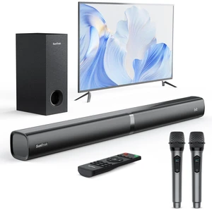 SunTrok Karaoke Soundbar with Subwoofer for TV and 2 Wireless Microphones | 2.1CH Surround Sound System, TV Soundbar Speaker with Microphones, Home Theater, Bluetooth 5.3, HDMI ARC, Optical, AUX SunTrok Karaoke Soundbar with Subwoofer for TV and 2 Wireless Microphones | 2.1CH Surround Sound System, TV Soundbar Speaker with Microphones, Home Theater, Bluetooth 5.3, HDMI ARC, Optical, AUX