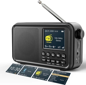 FM Radio with Bluetooth, 3000mAh Rechargeable, NOAA Weather Alert | Auto Scan & 40 Presets, 8W Speaker, 6 EQ Modes, 2.4" Color Display, Dual Alarm, Sleep Timer, MicroSD, FM + NOAA Weather Band FM Radio with Bluetooth, 3000mAh Rechargeable, NOAA Weather Alert | Auto Scan & 40 Presets, 8W Speaker, 6 EQ Modes, 2.4" Color Display, Dual Alarm, Sleep Timer, MicroSD, FM + NOAA Weather Band