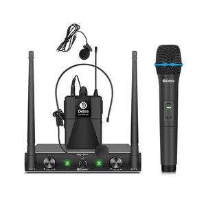 D Debra Audio AU200 Pro UHF 2 Channel Wireless Microphone System with Cordless Handheld Lavalier Headset Mics, Metal Receiver, for Karaoke Church Party (1 Handheld & 1 Bodypack) D Debra Audio AU200 Pro UHF 2 Channel Wireless Microphone System with Cordless Handheld Lavalier Headset Mics, Metal Receiver, for Karaoke Church Party (1 Handheld & 1 Bodypack)