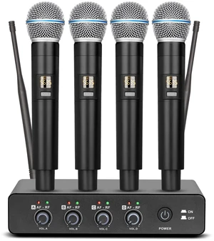 Depusheng R4 Karaoke Wireless Microphones Professional 4 Channels Handheld Wireless Microphone System Metal Dynamic Mic for Karaoke Singing, House Party, Church, Performance Depusheng R4 Karaoke Wireless Microphones Professional 4 Channels Handheld Wireless Microphone System Metal Dynamic Mic for Karaoke Singing, House Party, Church, Performance