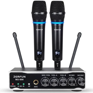 ZERFUN 2 Channel Rechargeable Wireless Microphone System (MU-898) | Pro UHF Metal Handheld Wireless Microphones Cordless Mics with Echo Bluetooth VOL Channel Control for Karaoke Singing Church ZERFUN 2 Channel Rechargeable Wireless Microphone System (MU-898) | Pro UHF Metal Handheld Wireless Microphones Cordless Mics with Echo Bluetooth VOL Channel Control for Karaoke Singing Church