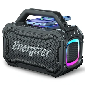 Energizer Outdoor Bluetooth Speakers, 100W Peak Portable Wireless Speaker | Boost Bass, 24H, BT5.4, Wireless Charging, IPX6 Waterproof, TWS, RGB Lights for Beach, Camping, Jobsite, Tailgate, Garage