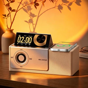 BECARSIR Flipscreen Speaker with Adjustable Brightness LCD Display, 7 in 1 Portable Bluetooth Speaker with Sunset Light and Wireless Charging Station for Home,Patio,Party,Camp,Outdoor (Gold) BECARSIR Flipscreen Speaker with Adjustable Brightness LCD Display, 7 in 1 Portable Bluetooth Speaker with Sunset Light and Wireless Charging Station for Home,Patio,Party,Camp,Outdoor (Gold)