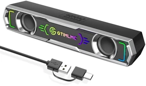 GTIMLMC Computer Speakers with Mirror Design, RGB LED Light, Type C-USB Input, Easy-Control Volume, Wired PC Speakers Soundbar for Desktop Laptop Monitor