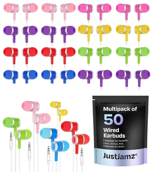 JustJamz Marbles Bulk Earbuds 50 Pack - Colorful Wired Earbuds for Classroom & Students - Soft Silicone Tips & 3.5mm Jack Disposable Headphones for School & Library JustJamz Marbles Bulk Earbuds 50 Pack - Colorful Wired Earbuds for Classroom & Students - Soft Silicone Tips & 3.5mm Jack Disposable Headphones for School & Library
