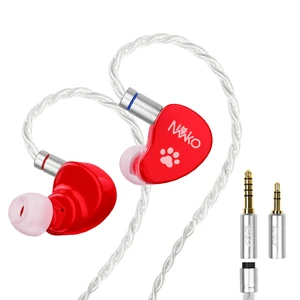 CVJ Neko IEM Wired Gaming Earbuds, 10mm Dynamic Driver HiFi in-Ear Monitors with 3.5 & 4.4mm Plugs, Deep Bass Headphones with Detachable Silver-Plated Cable for Audiophiles, Singers, Musicians - Red