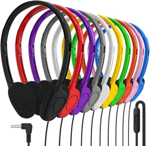 Maeline Bulk Classroom Student Headphones with Microphone, On Ear Stereo Headphones with Mic for Kids Online Learning, Library, School, Airplane, Travel - 3.5mm Plug - 10 Pack Maeline Bulk Classroom Student Headphones with Microphone, On Ear Stereo Headphones with Mic for Kids Online Learning, Library, School, Airplane, Travel - 3.5mm Plug - 10 Pack