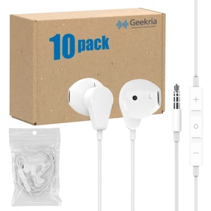 GEEKRIA Bulk Wired Earbuds 10 Pack, 3.5mm Stereo Headphones with Microphone & Volume Control, Semi in-Ear Earphones for Students, School, Office, Library, White GEEKRIA Bulk Wired Earbuds 10 Pack, 3.5mm Stereo Headphones with Microphone & Volume Control, Semi in-Ear Earphones for Students, School, Office, Library, White