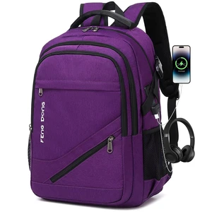 FENGDONG Durable Waterproof Travel Large Laptop Backpack 17.3 inch,College Backpack Bookbag for Men & Women Business Backpack with USB Charging Port and Headset Port Purple FENGDONG Durable Waterproof Travel Large Laptop Backpack 17.3 inch,College Backpack Bookbag for Men & Women Business Backpack with USB Charging Port and Headset Port Purple