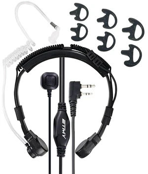 ETMY K-2 PIN Throat Mic Compatible with BaoFeng/Retevis/Pxton/Kenwood, Airsoft Tactical Single-Ear Air Tube Headset with 3-Pair Earbuds, for Noisy Env/Hunting/Security & Motorcycle Riding 2 Pack ETMY K-2 PIN Throat Mic Compatible with BaoFeng/Retevis/Pxton/Kenwood, Airsoft Tactical Single-Ear Air Tube Headset with 3-Pair Earbuds, for Noisy Env/Hunting/Security & Motorcycle Riding 2 Pack