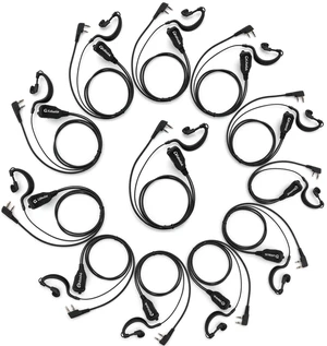 Walkie Talkie Earpiece with Mic, 10-Pack G-Shaped Ear Hook Headset K-Type 2-Pin, Compatible with Baofeng UV-5R BF-888S Kenwood TK Retevis H-777 RT22 PXTON Wouxun Two Way Radio Team Bulk Pack