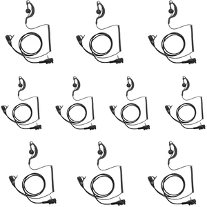 HEOPBIRD G-Shape Threaded 1-Pin Earpiece Compatible with EVX-261 10-Pack | 10-pack 3.5mm threaded screw lock G-hook headsets with PTT mic compatible with Vertex Standard VX-261 VX-231 radios