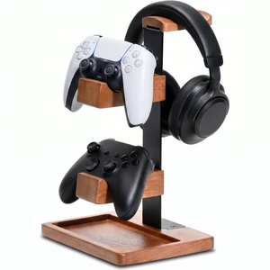 Wooden Headphone and Controller Stand for Desk, Holds 1 Headset 2 Gamepads | Solid wood desktop organizer display holder for PS5, Xbox, Switch controllers & gaming headsets. Desk accessories with tray Wooden Headphone and Controller Stand for Desk, Holds 1 Headset 2 Gamepads | Solid wood desktop organizer display holder for PS5, Xbox, Switch controllers & gaming headsets. Desk accessories with tray