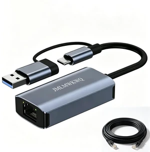 USB-A & USB-C to Ethernet Adapter, Aluminum Wired Network Dongle | Plug and Play Portable RJ45 Dongle for Nintendo Switch, Laptop, MacBook, Surface Pro, Windows. (With 6.6ft Ethernet Cable)