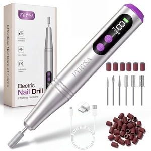 Cordless Electric Nail Drill, 9 Speed Professional E Filer for Nails | LED Display Nail Drill Machine for Acrylic & Gel, Rechargeable Portable Manicure Pedicure Kit for Beginner Home Salon, Silver