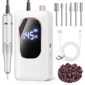 Professional Nail Drill 45000RPM,Electric Nail File with LCD Display | Clip On E-File Delivers 30S Gel Removal,Low Noise Low Vibration,Lightweight,3H Fast Charge,8H Runtime for Salon Home