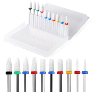 10Pcs Ceramic Nail Drill Bits,Professional Rotary Nail Tech Bits Set | 3/32 inch Electric Manicure Pedicure Nail File for Acrylic Gel Nails,Cuticle Remover&Crystal Nail Extension