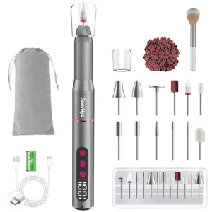Cordless Nail Drill, Electric Nail File for Nail Gels, 13 in 1 Kit | 35000 RPM, LCD Display, Portable, 12 Bits& 36 Sanding Bands, Acrylic Gel E-File, Manicure Pedicure for Home Salon, Matte Gray