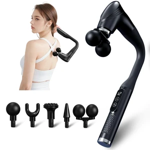 Massage Gun With Extended Handle, Back Massager Tool, U-Shaped Massager | U-Shaped Double-Head Percussion, 12 Speeds Adjustable, 5 Replaceable Heads, Long-Handled Massage Gun For Back And Shoulders
