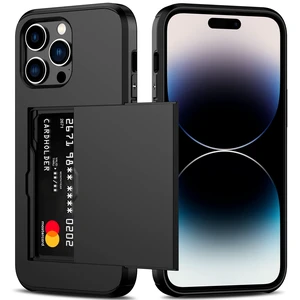 for iPhone 14 Pro Max Case with Card Holder Black | Heavy Duty Protective Dual Layer Shockproof Hidden Card Slot, Slim Wallet Cover for iPhone 14 Pro Max for Women&Men