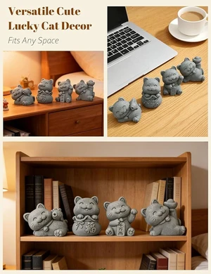 4 Piece Cute Lucky Cat Statue Set, Sandstone Feng Shui Fortune Figurines, Wealth & Good Luck Desk/Garden Decor for Home Office 4 Piece Cute Lucky Cat Statue Set, Sandstone Feng Shui Fortune Figurines, Wealth & Good Luck Desk/Garden Decor for Home Office