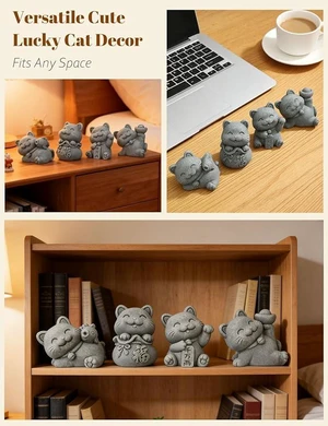 4 Piece Cute Lucky Cat Statue Set, Sandstone Feng Shui Fortune Figurines, Wealth & Good Luck Desk/Garden Decor for Home Office 4 Piece Cute Lucky Cat Statue Set, Sandstone Feng Shui Fortune Figurines, Wealth & Good Luck Desk/Garden Decor for Home Office