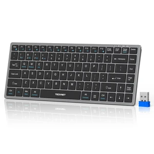 TECKNET Bluetooth Keyboard Rechargeable, 4-Device (2.4G+3BT) Small Keyboard | Wireless Ultra Slim Keyboard, 14 Hotkeys Computer Keyboard for PC/Laptop/Tablet/iPad, Grayish-black TECKNET Bluetooth Keyboard Rechargeable, 4-Device (2.4G+3BT) Small Keyboard | Wireless Ultra Slim Keyboard, 14 Hotkeys Computer Keyboard for PC/Laptop/Tablet/iPad, Grayish-black