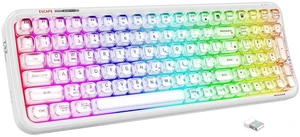 FOPETT Wireless Computer Keyboard with RGB Backlit, Tri-Mode Bluetooth 5.0/USB-C/2.4GHz Ergonomic Gaming Keyboard - Full-Size Rechargeable Transparent Keycap for Laptop/Windows/PC - White FOPETT Wireless Computer Keyboard with RGB Backlit, Tri-Mode Bluetooth 5.0/USB-C/2.4GHz Ergonomic Gaming Keyboard - Full-Size Rechargeable Transparent Keycap for Laptop/Windows/PC - White